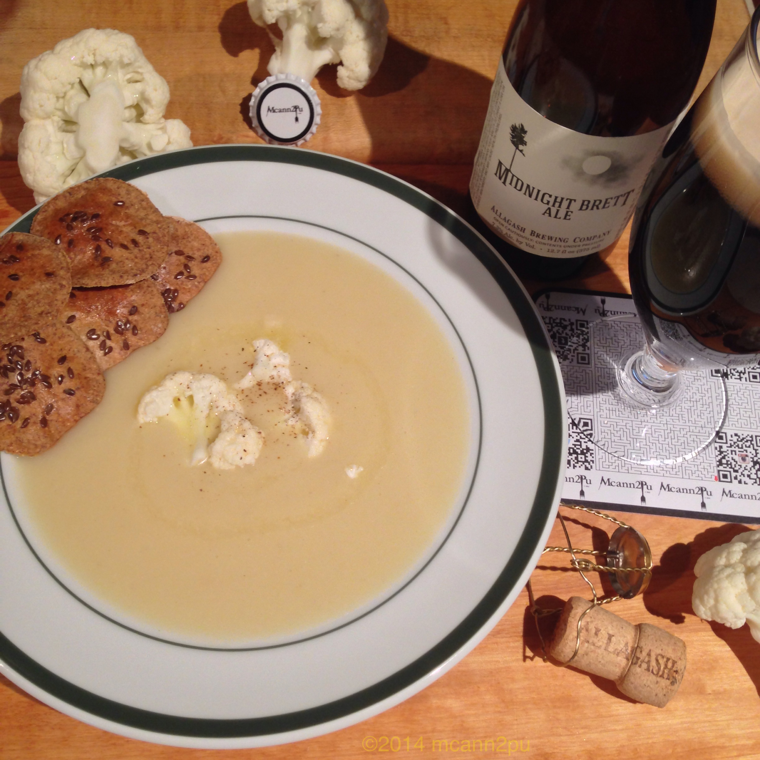Cauliflower Soup with Rye and Caraway Crackers