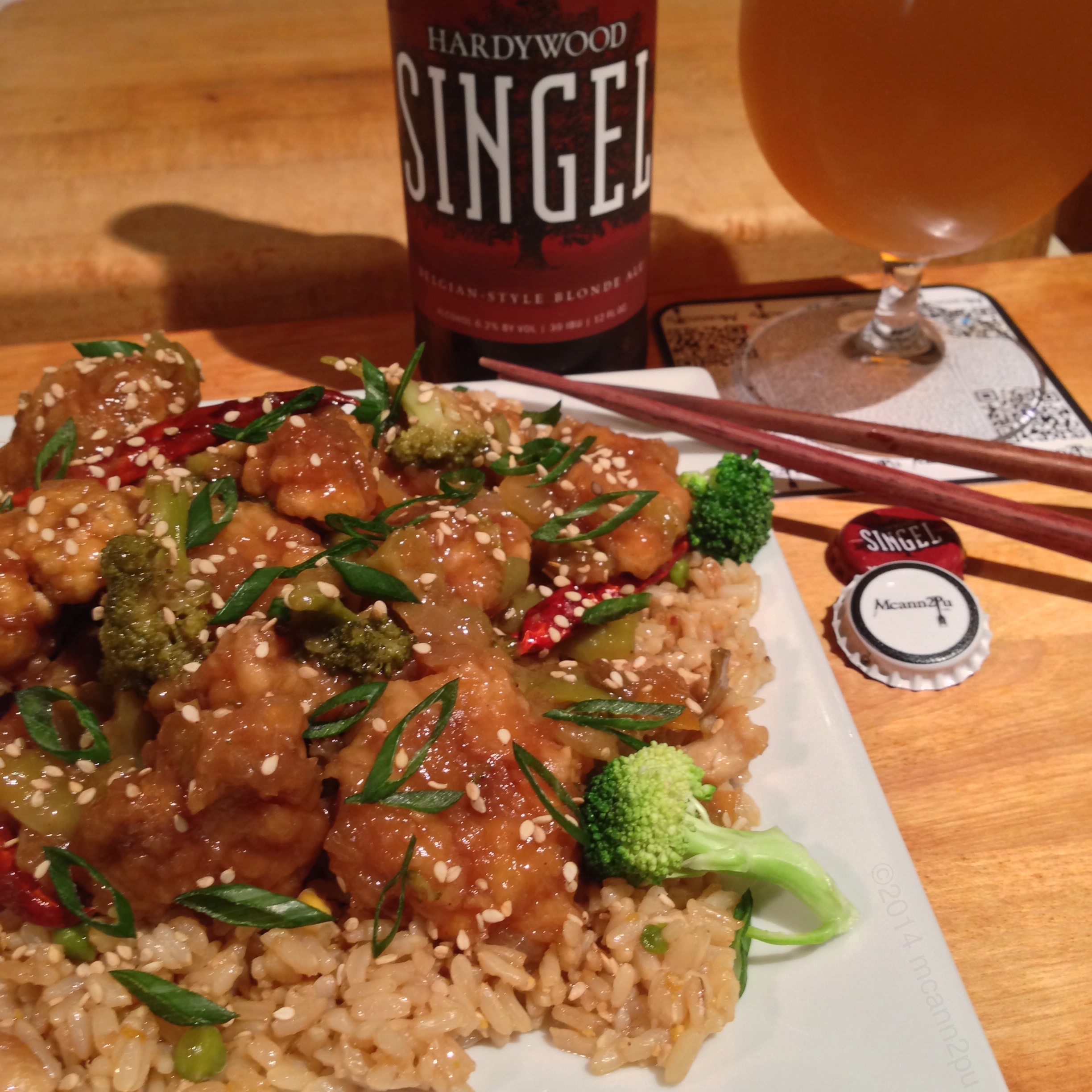 General Tso's Chicken on Chicken Fried Rice