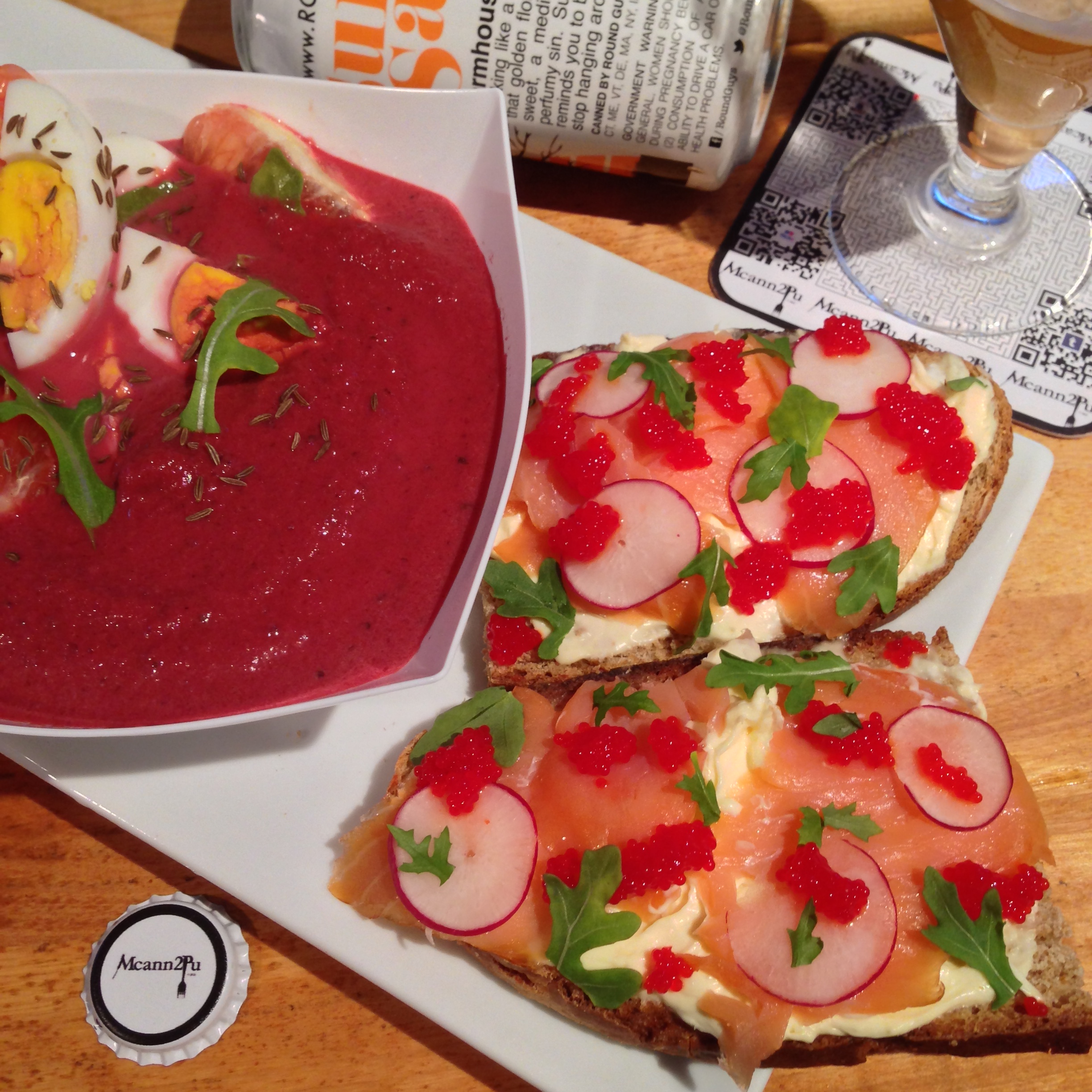 Caraway Beet Soup with Smoked Salmon Toast Points