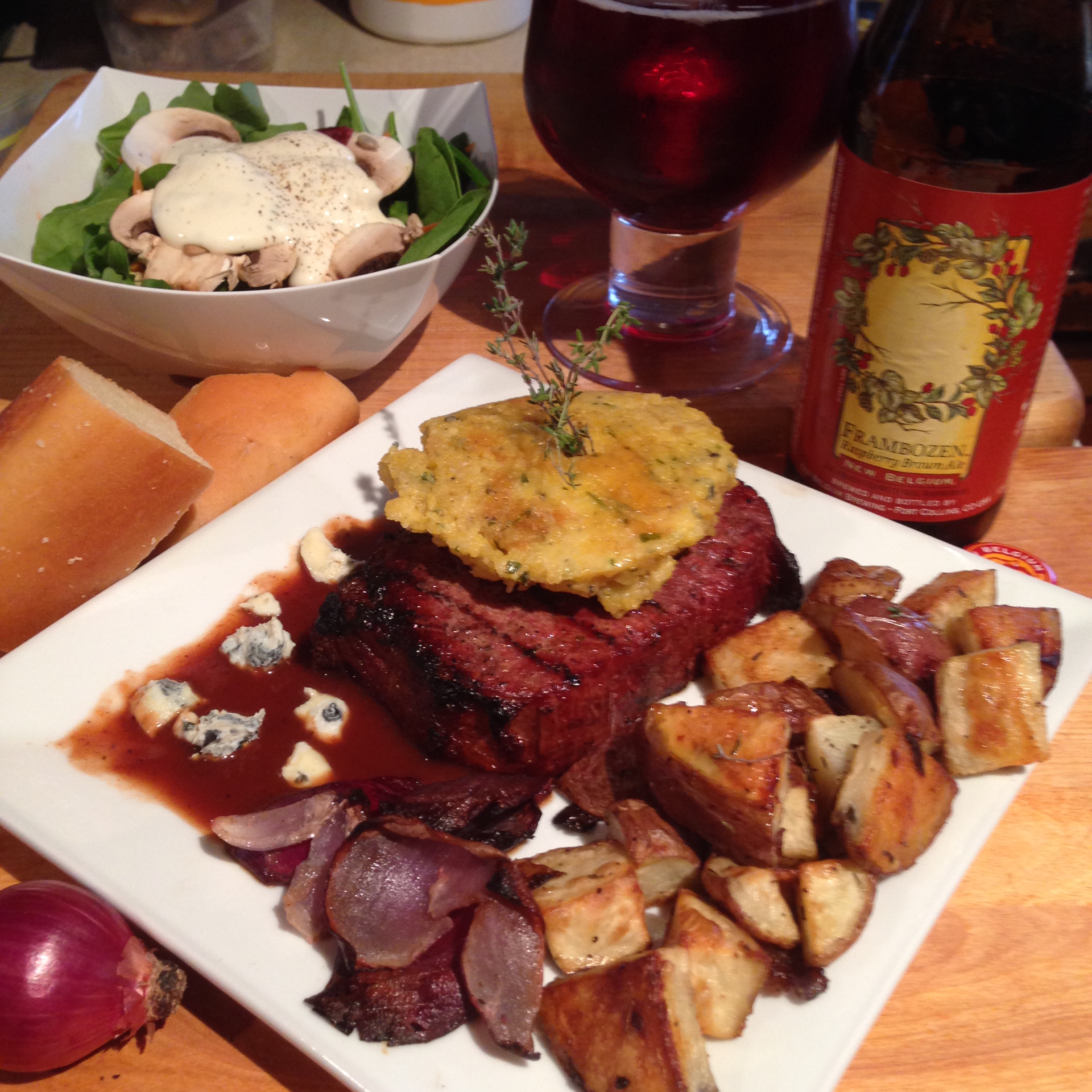 Grilled Round Eye and Blue Cheese Polenta