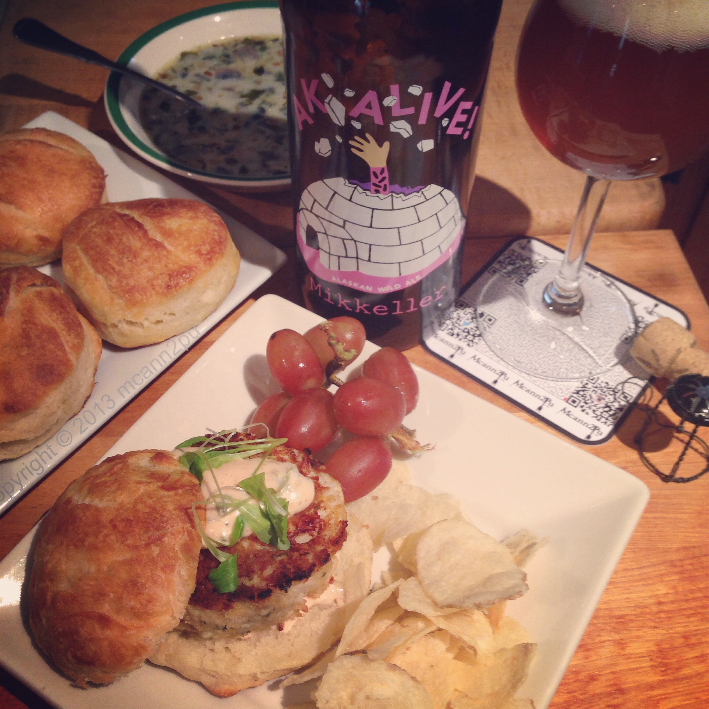 Crab Cake Biscuit Sandwich with Mushroom Soup