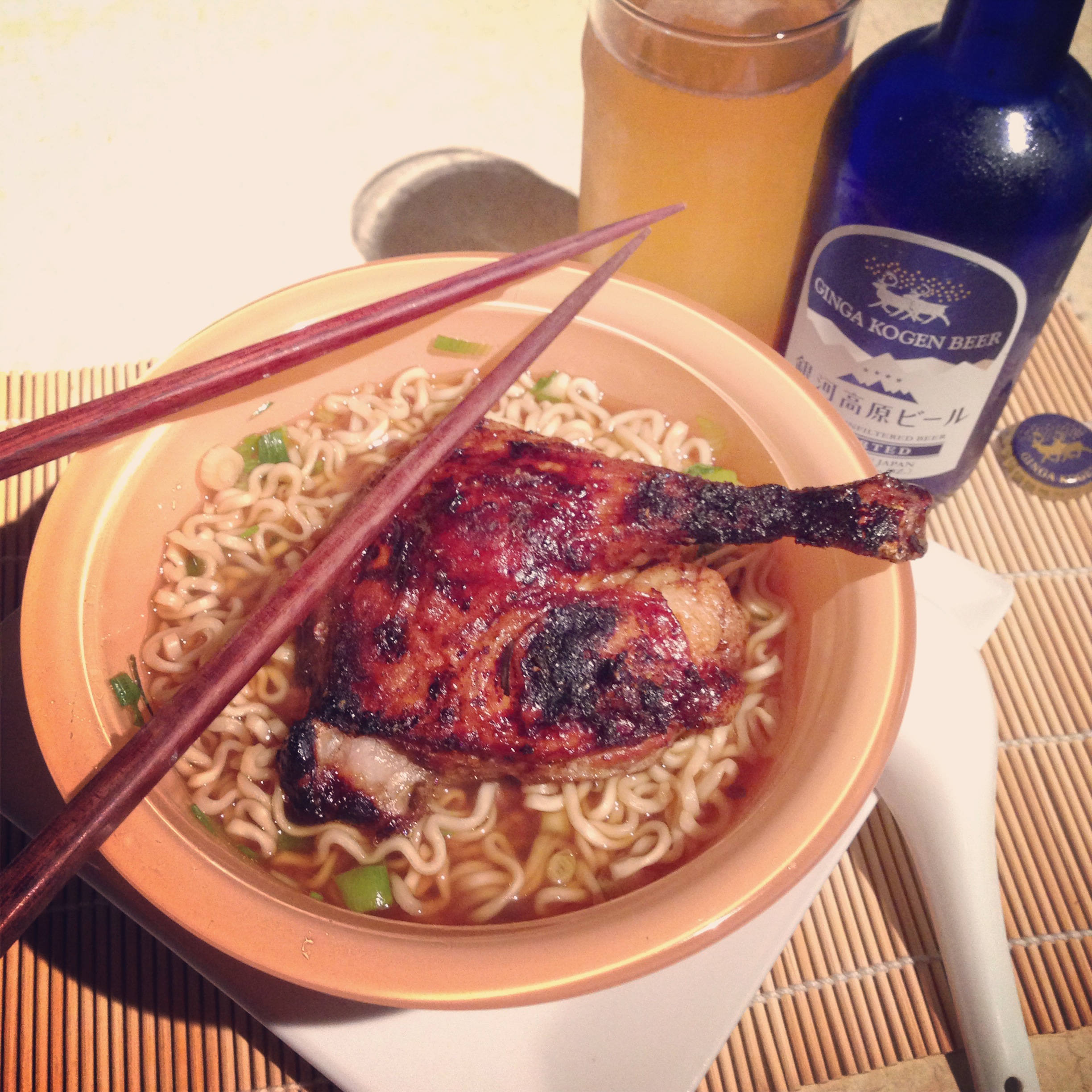 Ginger Spiced Braised Duck Legs over Noodles