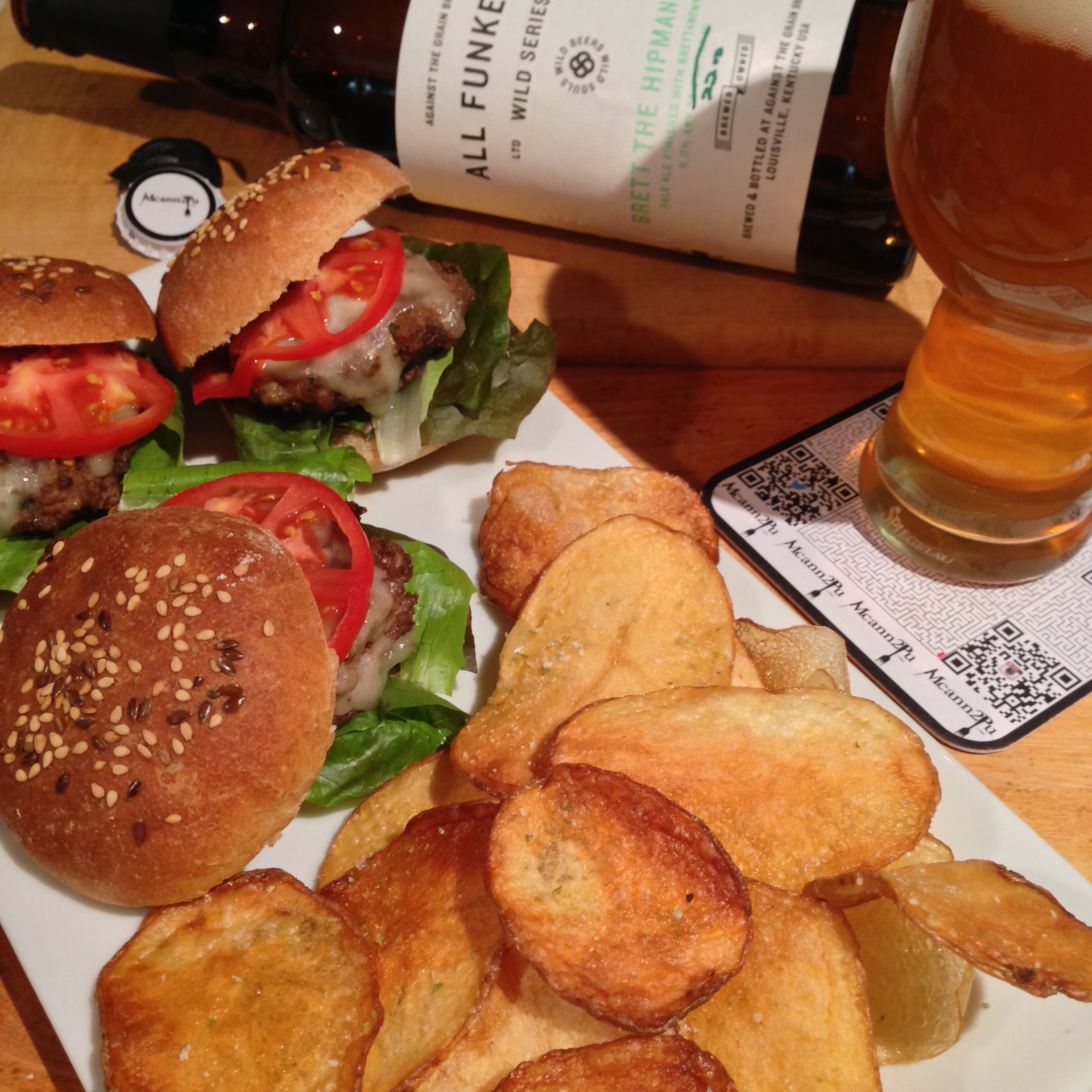 Bison Sliders on Home Baked Buns with Homemade Potato Chips