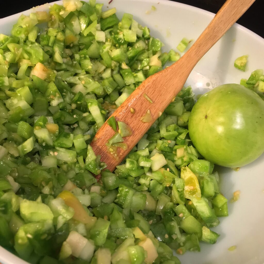 diced green tomatoes.