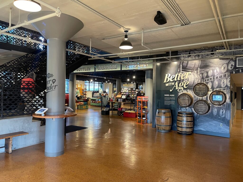 The shop and an experience area with exhibits about beer at Boulevard Brewing Co’s Tours & Recreation Center 