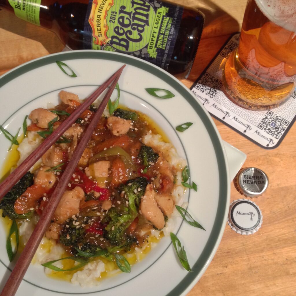 Stir Fry paired with beer. 